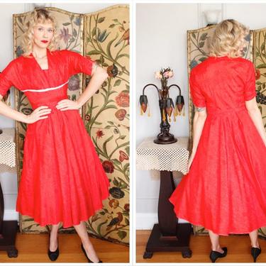 1950s Dress // Ruby Red Snowfall Dress // vintage 50s dress 