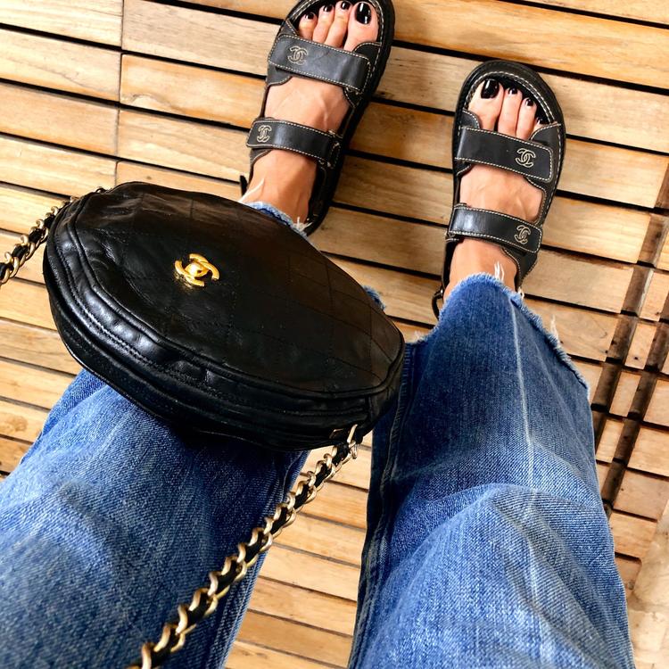 Platform Sandals Mesh Chanel Velcro Shoes CHANEL Straw Mesh And