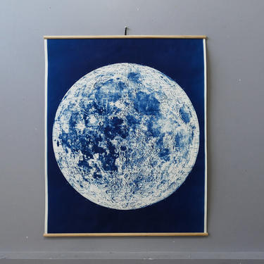 Mounted Lunar Map Cyanotype on Linen Ready to Hang Signed