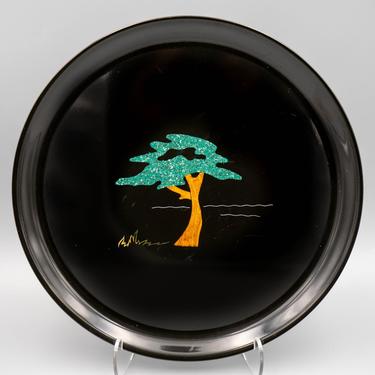 Couroc Round Serving Tray, Monterey Cypress | Mid Century Barware | Vintage Serveware 