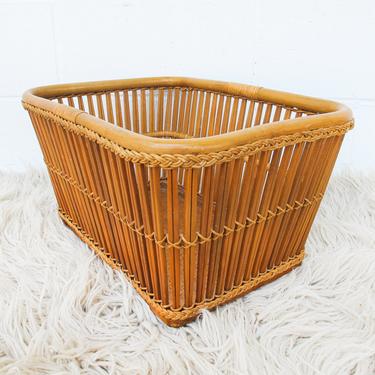 Vintage Bamboo Basket with Cane Style Mat Bottom 