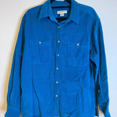 2) vintage EDDIE BAUER teal corduroy button down long sleeve 