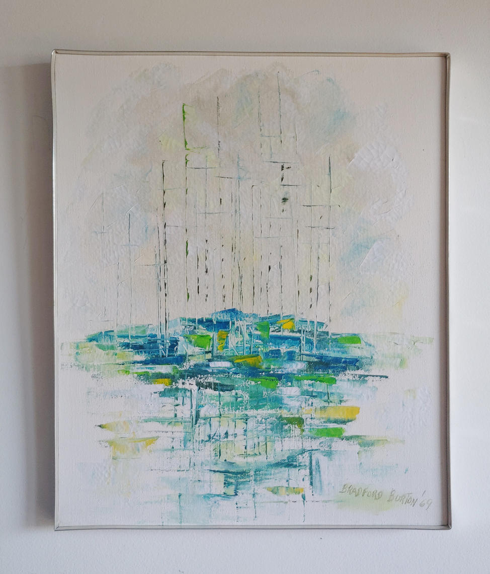 Mid Century Modern Abstract Impressionist Seascape Painting by Bradford