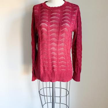 Vintage 1970s Maroon Pointelle Sweater / S 