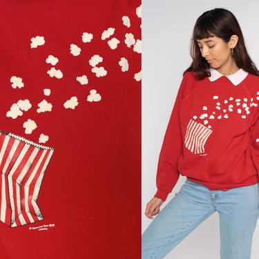 Collared Popcorn Sweatshirt Hanes Shirt 80s Grandma Sweatshirt Nerd Shirt 90s Sweatshirt Vintage Red Retro Slouchy Kawaii Graphic Large L 