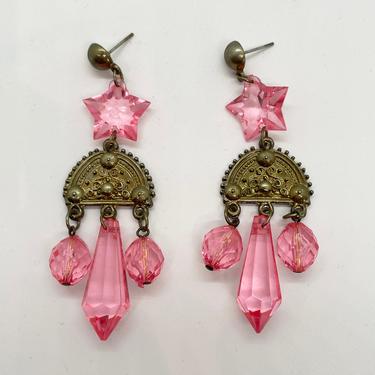 1980’s Pink Star Chandelier Earrings