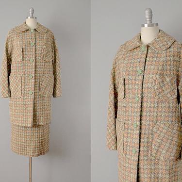 50s Suit // 1950’s Houndstooth Wool Suit w/ Coat // S-M 