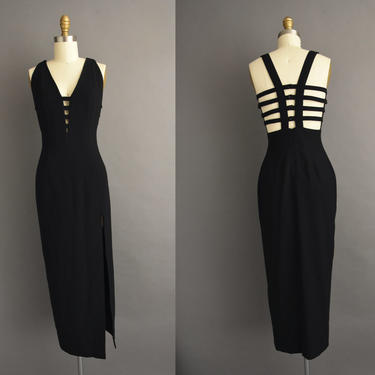 1980s vintage dress | Smoking HOT Caged Cocktail Party Black Wiggle Dress | Medium | 80s dress 