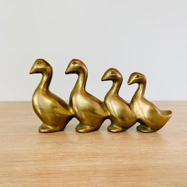 Vintage Brass Ducks Sculpture 4 Ducks Family of Ducks 