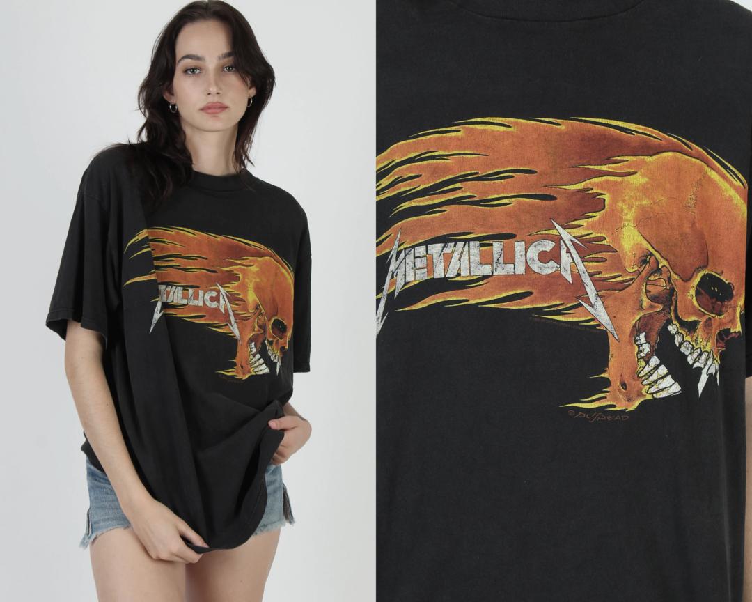 Vintage 1994 Metallica T Shirt / Fire Skull Pushead Graphic Tee