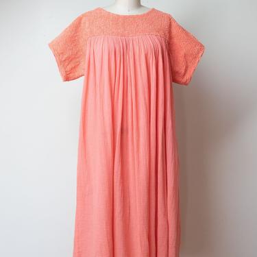 1980s Coral Gauze Dress w/ Chenille Sleeves 