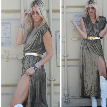 Vintage 70s Metallic Gold Disco Mesh Studio 54 Maxi | Sweeties Vintage -  Los Angeles, CA | ATTIC