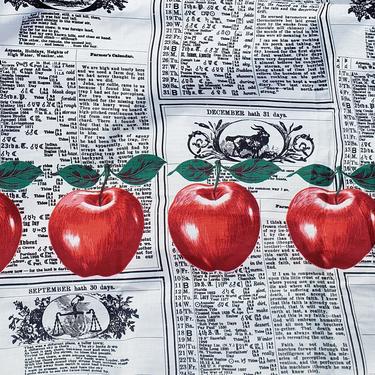 Vintage 1960's Novelty Border Print Fabric / 70s Red Apple Almanac Fabric 