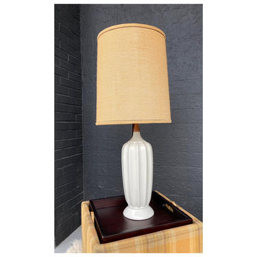 MCM White Ceramic & Teak Lamp