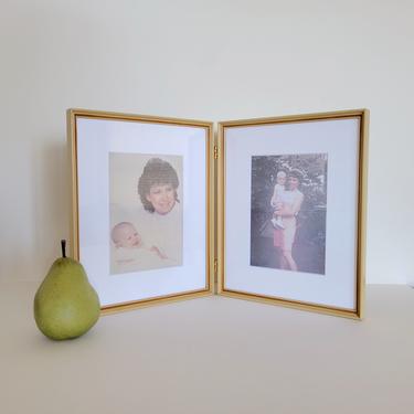 Vintage Double 8x10 Wood Frame, Unusual Folding Frame with White Mats 
