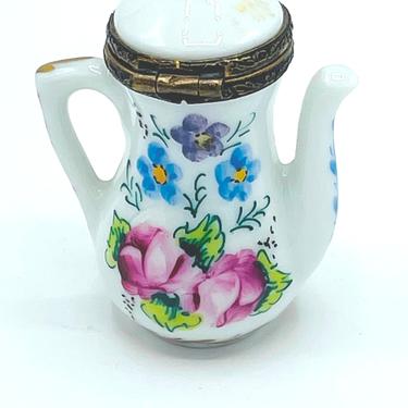 Vintage Peint Main Limoges France Floral Patten Tea Pot Trinket Box Hand Painted 