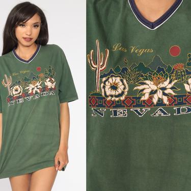 Las Vegas Shirt Saguaro Cactus Shirt Graphic Shirt 90s Green Ringer Tee Shirt Vintage Tshirt 1990s T Shirt Travel Souvenir Medium Large 
