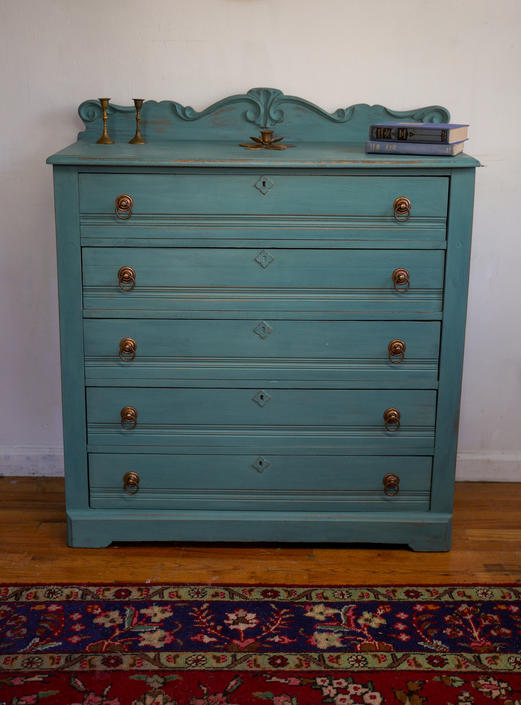 Antique Dresser Vintage Dresser Green Turquoise Blue Dresser