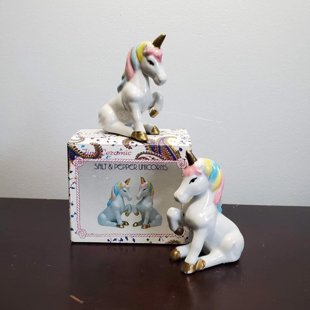 Cute Vintage Rainbow Unicorn Salt And Pepper Shakers Bells & Whistles