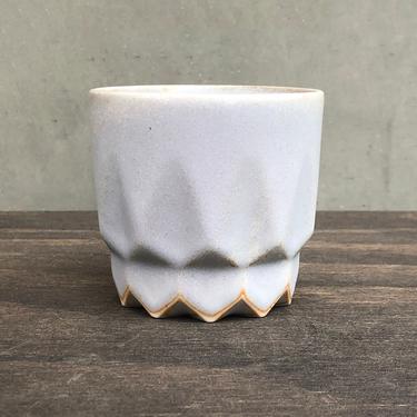 Porcelain Ceramic &amp;quot;Hex&amp;quot; Cup  -  Matte Speckled Coal with Amber Halo 