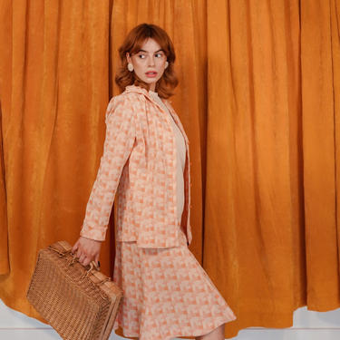 Vintage 70s Orange Polyester Dress Suit 