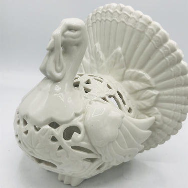 Vintage White Turkey Ceramic Votive Candle Holders-Centerpiece- Perfect for Thanksgiving-Large Size 