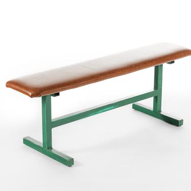 Industrial Patina'd Metal and Leatherette Bench Seat 