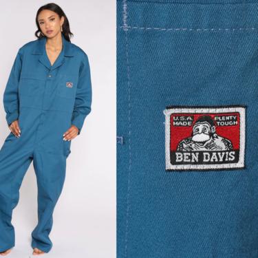 00s Ben Davis Coveralls Blue Boiler Suit Long sleeve Jumpsuit Pants Workwear Uniform Y2K Boilersuit Work Wear Vintage Men's 42 R Large 