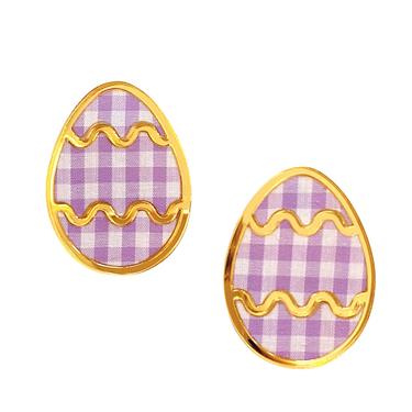 Gracelynn Lilac Gingham Easter Egg Earrings