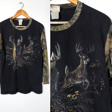 Vintage 90s/00s Deer Print Long Camo Sleeve Shirt Size M/L 