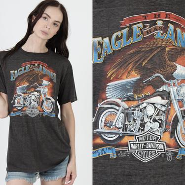 1987 3D Emblem T shirt / Vintage 80s Harley Davidson Tee / The Eagle Has Landed Graphic / 2 Double Sided Florida Leather Dealer Tee 