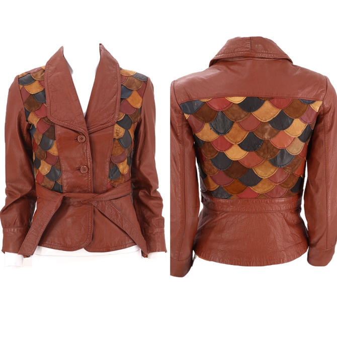 Vintage Patchwork Red Leather Shacket fashion