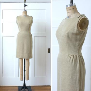 vintage 1960s gold wool &amp; lurex dress • sleeveless 