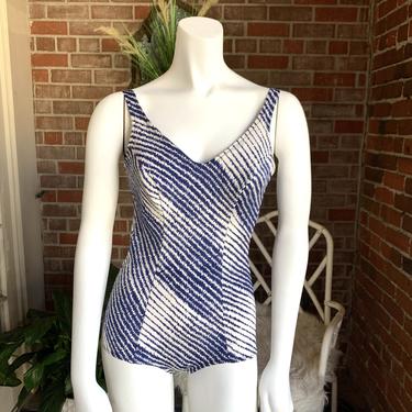 1970s Blue and White Animal Stripes Swimsuit Made In France