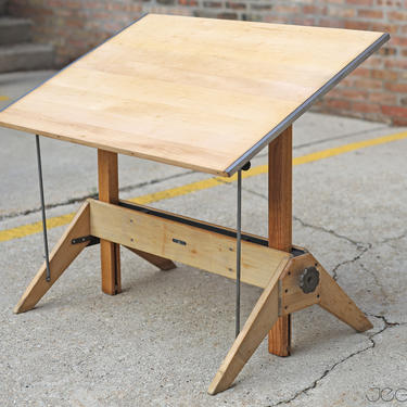 all-original restored vintage drafting table by Mayline of Sheboygan, Wis, scalable height and tilt 