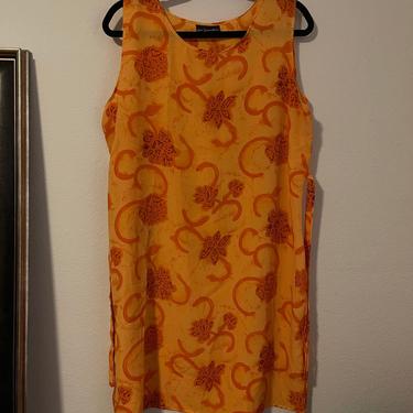 3) vintage bright orange sheer floral tropical Hawaiian mini dress 1990s 90s y2k 00s 2000s 