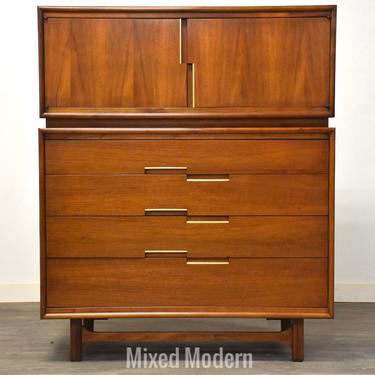 Cavalier Walnut Tall Mid Century Dresser 
