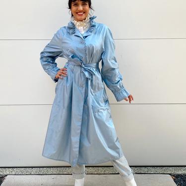 Blue Taffeta Ruffle Trench Coat