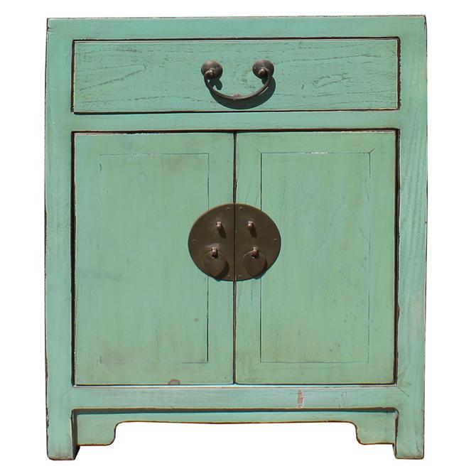 Oriental Distressed Light Teal Green Lacquer Side End Table Nightstand Cs5189s From Golden Lotus Antiques Of San Mateo Ca Attic