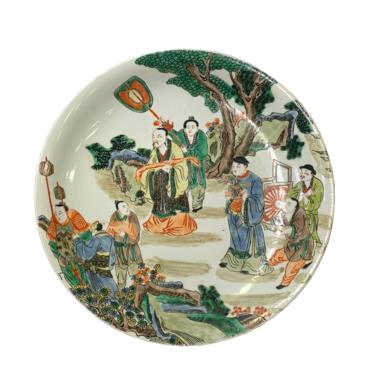 Chinese Distressed Off White Porcelain People Scenery Painting Plate ws1926E 