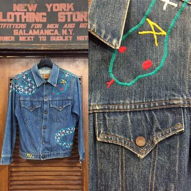 Vintage 1980’s Levi’s Denim Jacket with Rattlesnake Embroidery Detail, Vintage Denim, Vintage Levi’s, Vintage Jacket, Vintage Trucker Jacket 