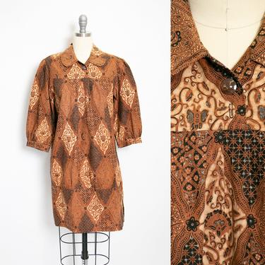 1970s Smock Dress Cotton Printed Ethnic S / M 