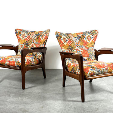 Pair Adrian Pearsall Craft Associates Wingback Lounge Chairs 1960's 