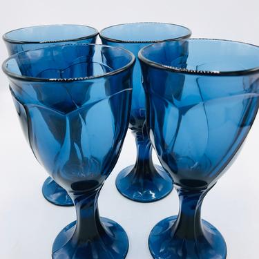 Vintage (4)  Noritake &quot;Sweet Swirl&quot;  Cobalt Blue Wine Goblets or Wine Glasses - Nice Condition- Hard to find! 