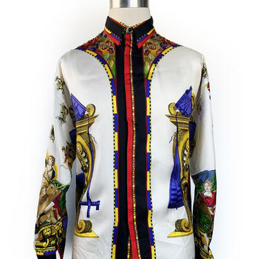 VINTAGE 1990s GIANNI VERSACE 100% SILK SHIRT PATTERN EUROPA