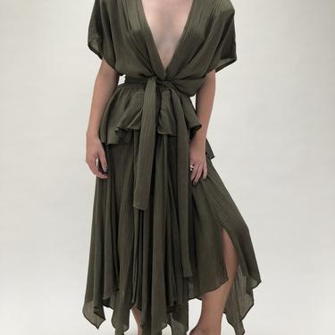 Vintage Army Green Flowy Tiered Dress