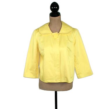 3/4 Sleeve Yellow Cotton Jacket Small, Cropped Swing Coat, Single Button Round Collar, Casual Clothes Women, Vintage Clothing from Dressbarn 
