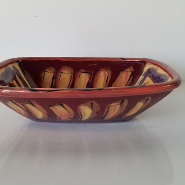 Vintage Hand-Painted Abstract Design Decorative Ceramic Bowl. 