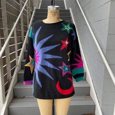 80's Sequin Detailed Moon and Stars Sweater