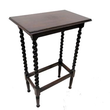 Wooden Side Table | Antique English Tall Barley Twist Rectangular Accent Table 